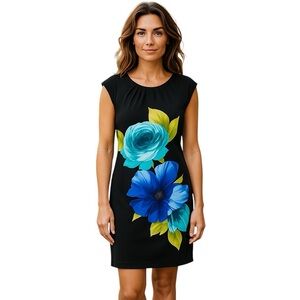NWT Sandra Darren Stretch Slim Fit Floral Pattern Sleeveless Dress Size 14
